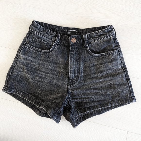 Frank and Oak Stevie High Waisted Black Denim Shorts 3" 25 - Picture 1 of 9